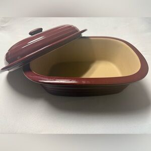 Elegant Burgundy and Cream Ceramic Baking Dish